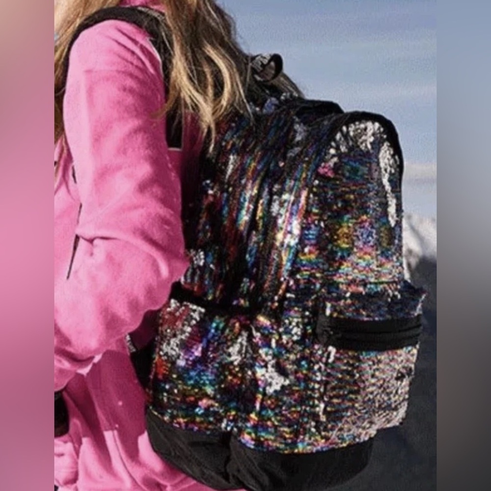 NWT [Victoria's Secret] PINK Campus Rainbow Sequin Bling Rainbow Large Backpack
